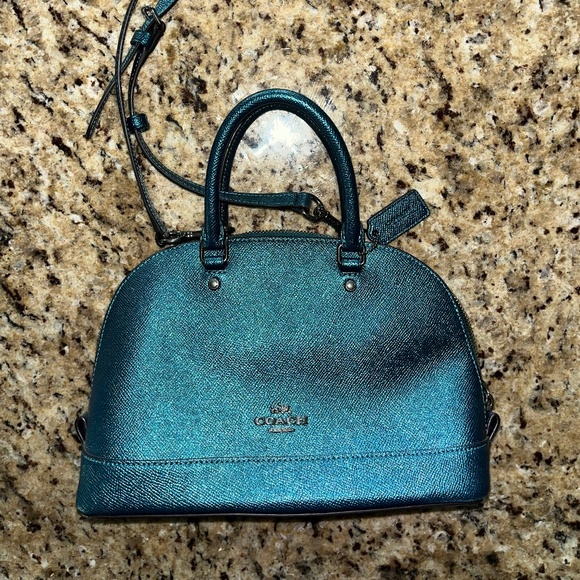 Coach Metallic Dark Teal Sierra/Dome Leather Satchel - Picture 1 of 9